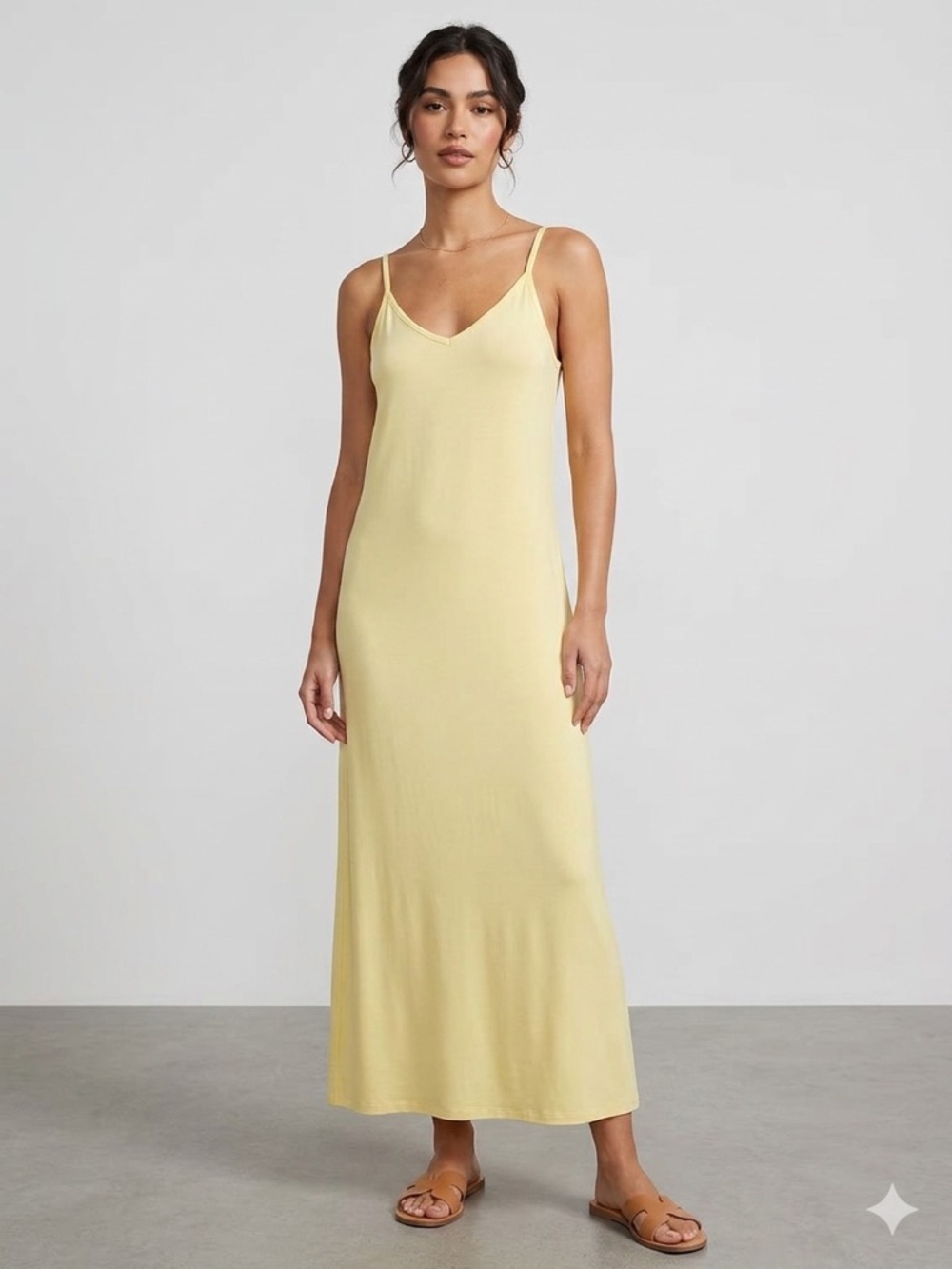 Double Zero Butter Yellow V-Neck Maxi Slip Dress Size Medium